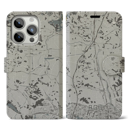 【阿久比（愛知県）】地図柄iPhoneケース（手帳タイプ）モノトーン・iPhone 15 Pro 用