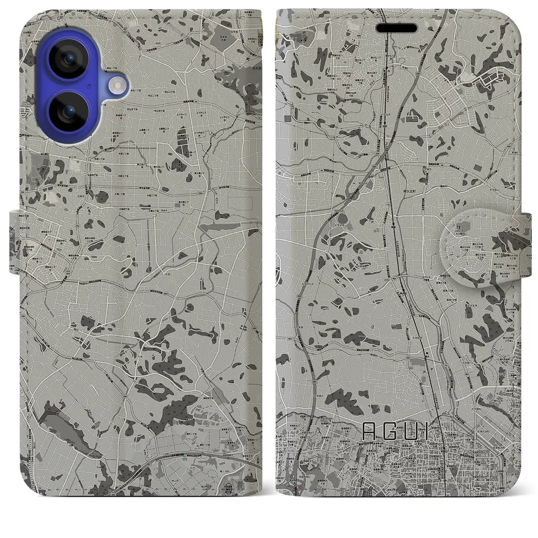 【阿久比(愛知県)】地図柄iPhoneケース(手帳タイプ)モノトーン・iPhone 16 Pro Max 用