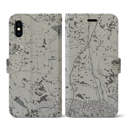 【阿久比（愛知県）】地図柄iPhoneケース（手帳タイプ）モノトーン・iPhone XS / X 用