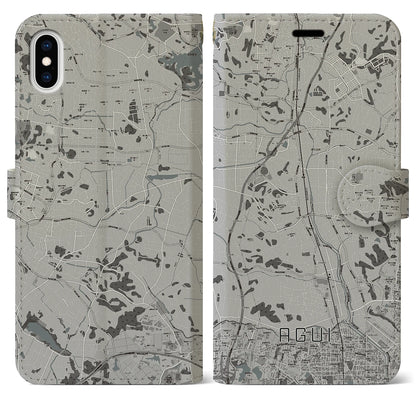 【阿久比（愛知県）】地図柄iPhoneケース（手帳タイプ）モノトーン・iPhone XS Max 用