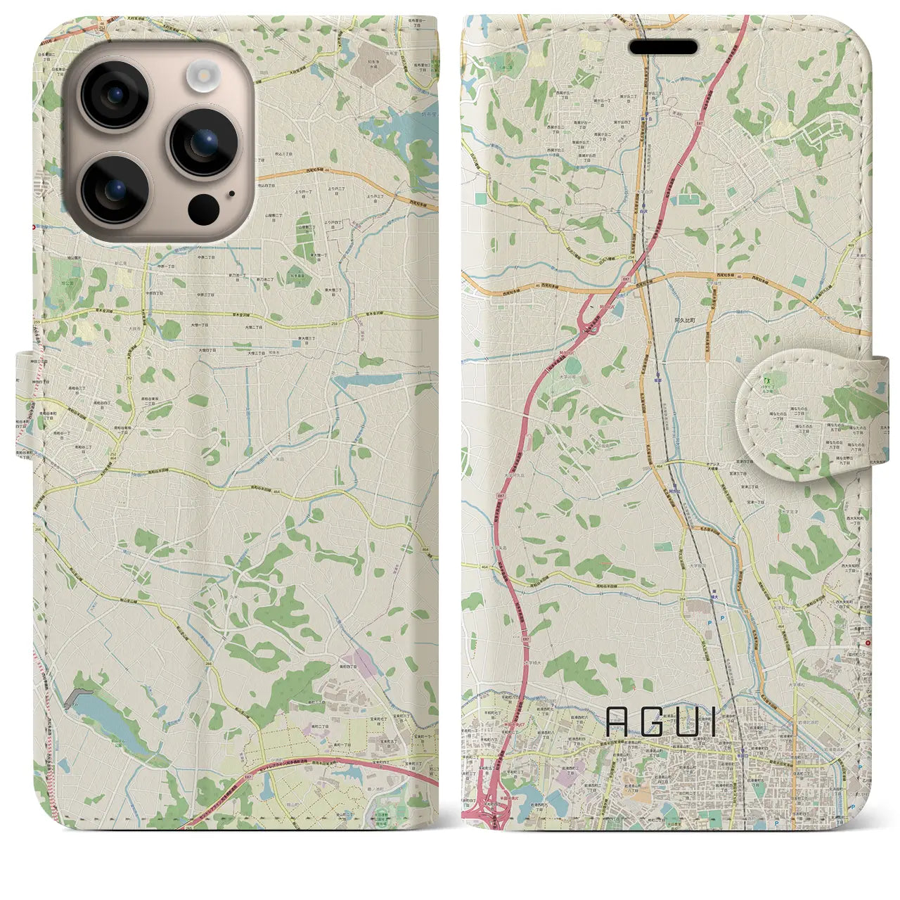 【阿久比（愛知県）】地図柄iPhoneケース（手帳タイプ）ナチュラル・iPhone 16 Plus 用