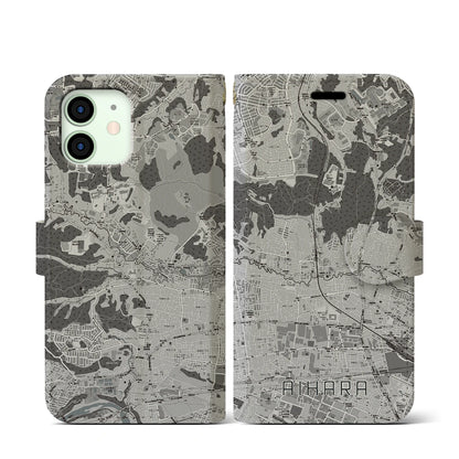 【相原（東京都）】地図柄iPhoneケース（手帳タイプ）モノトーン・iPhone 12 mini 用