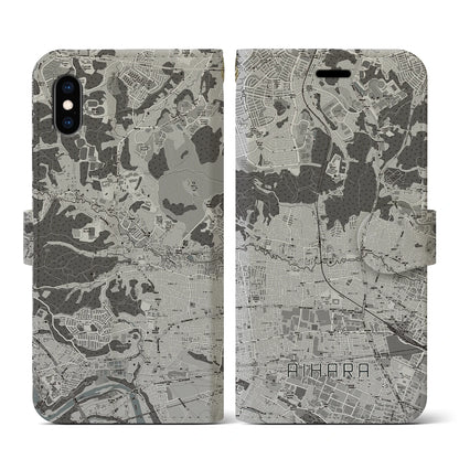 【相原（東京都）】地図柄iPhoneケース（手帳タイプ）モノトーン・iPhone XS / X 用