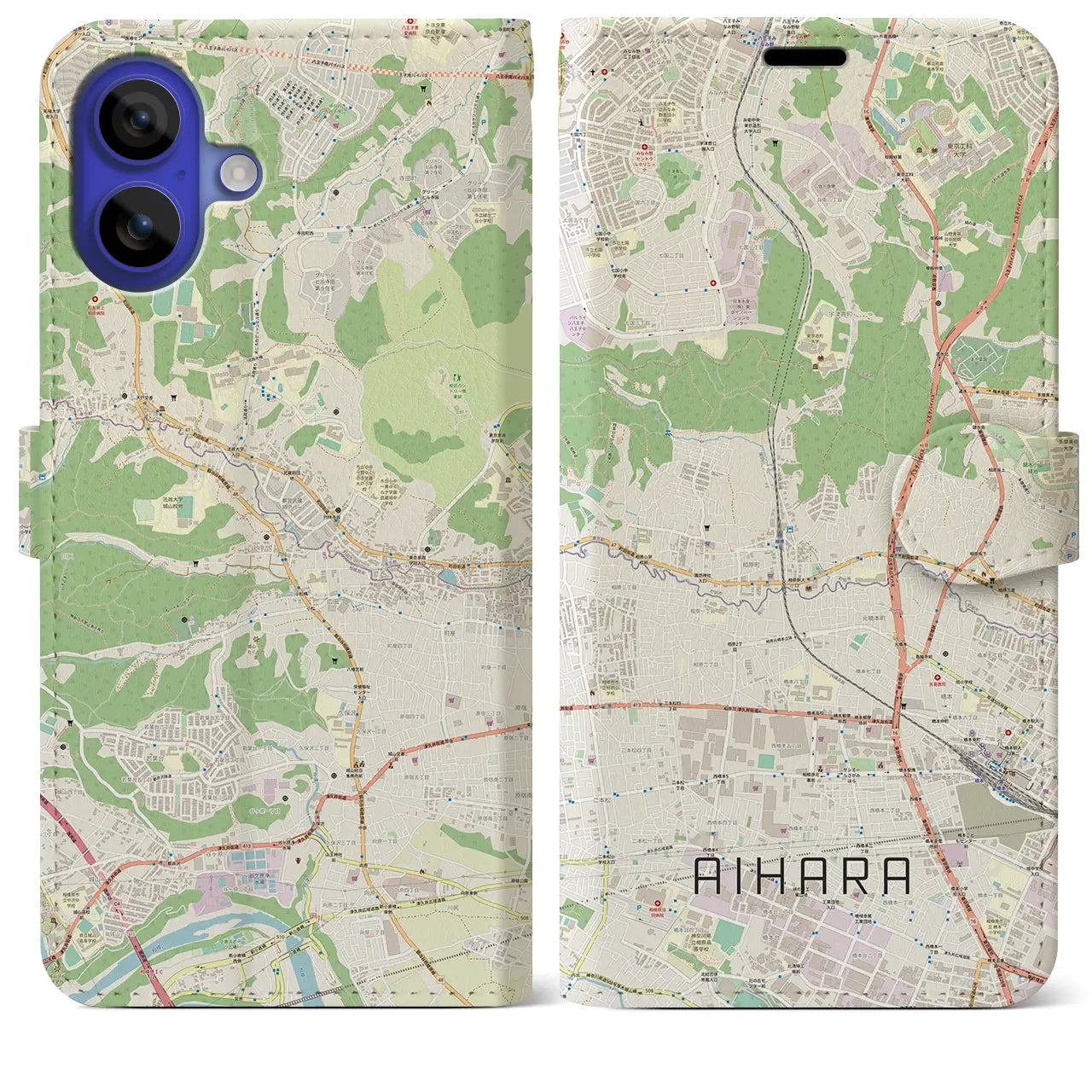 【相原（東京都）】地図柄iPhoneケース（手帳タイプ）ナチュラル・iPhone 16 Pro Max 用