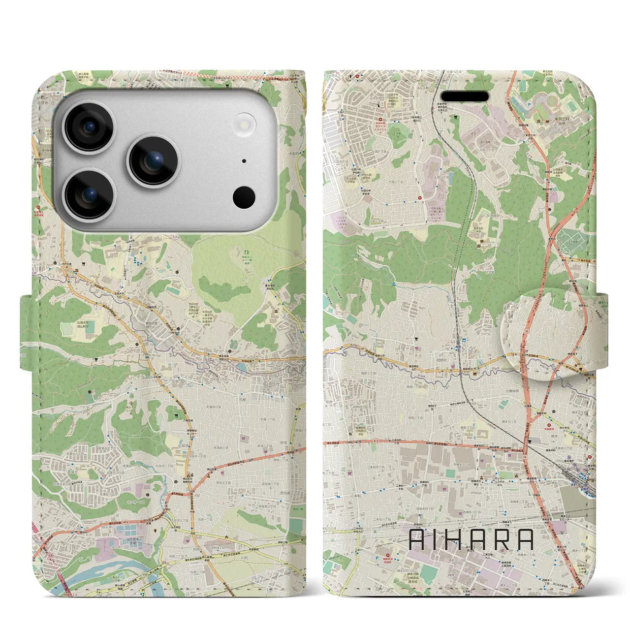 【相原（東京都）】地図柄iPhoneケース（手帳タイプ）