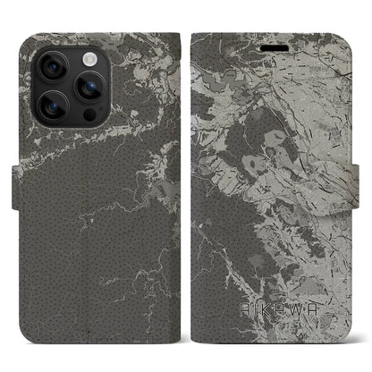 【愛川（神奈川県）】地図柄iPhoneケース（手帳タイプ）モノトーン・iPhone 16 用