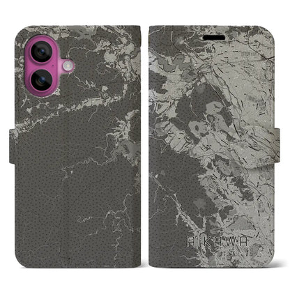 【愛川（神奈川県）】地図柄iPhoneケース（手帳タイプ）モノトーン・iPhone 16 Pro 用