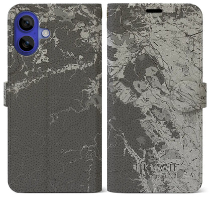 【愛川（神奈川県）】地図柄iPhoneケース（手帳タイプ）モノトーン・iPhone 16 Pro Max 用