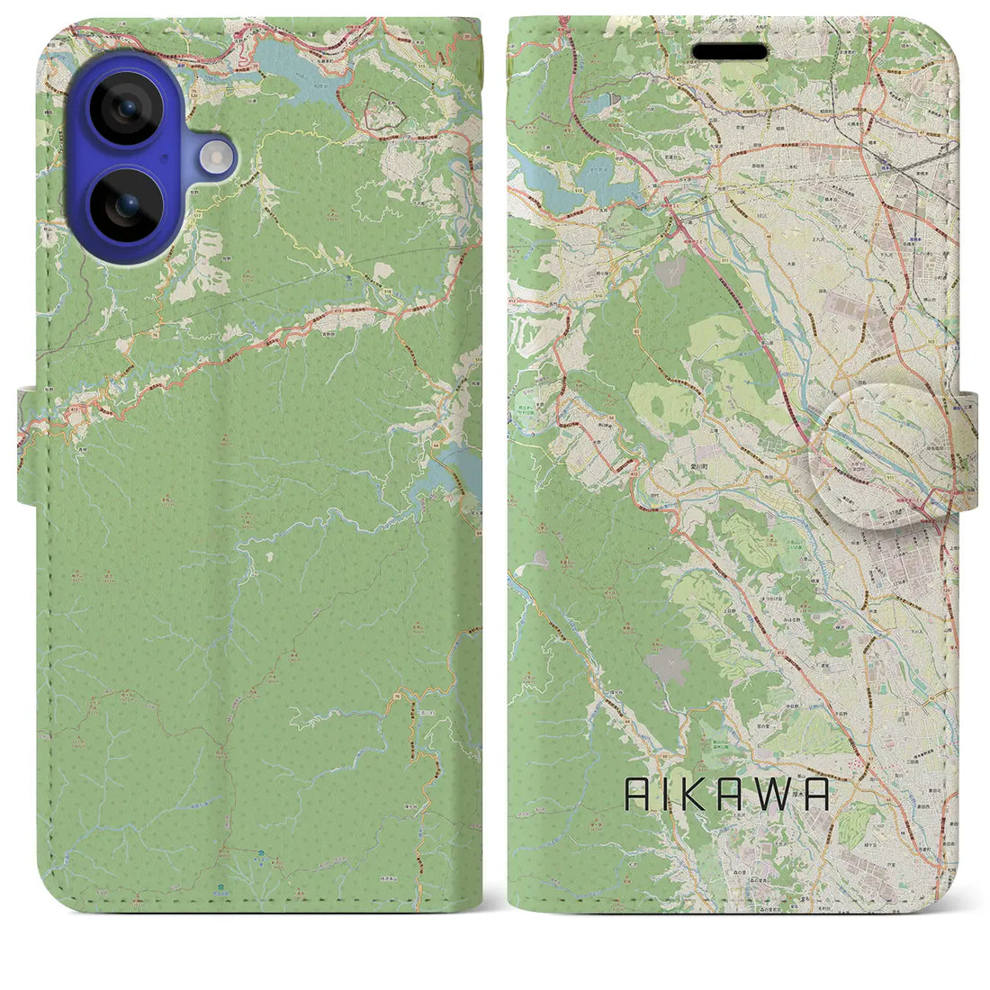 【愛川（神奈川県）】地図柄iPhoneケース（手帳タイプ）ナチュラル・iPhone 16 Pro Max 用