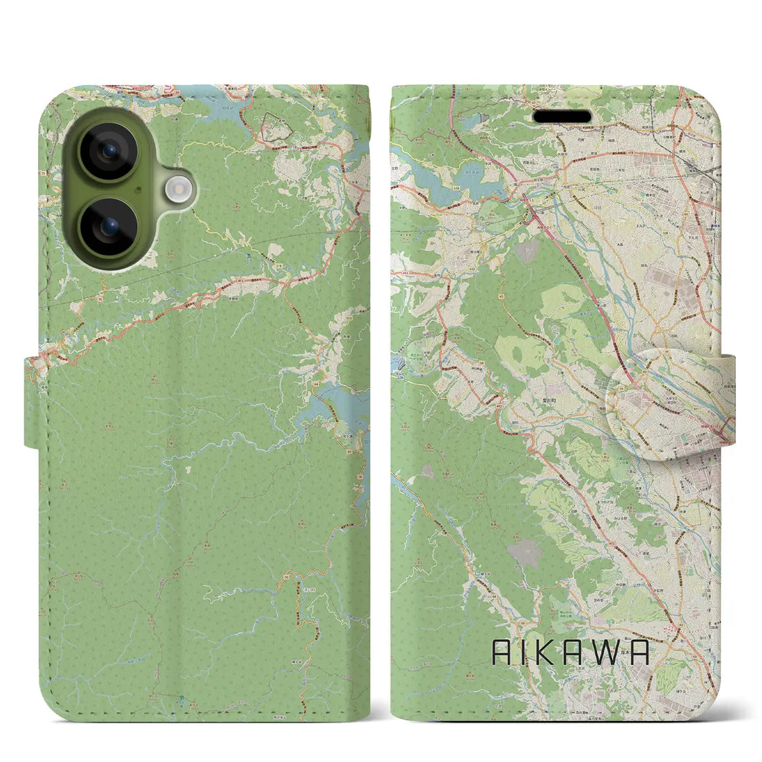 【愛川（神奈川県）】地図柄iPhoneケース（手帳タイプ）モノトーン・iPhone 17 Pro Max 用