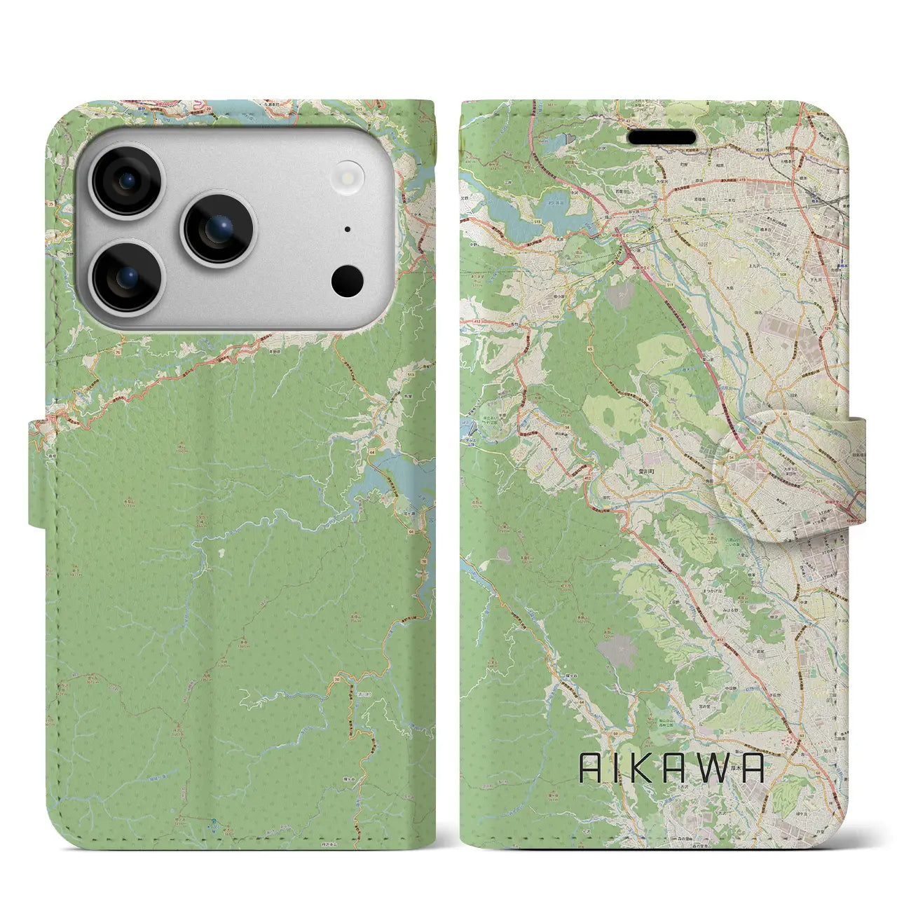 【愛川（神奈川県）】地図柄iPhoneケース（手帳タイプ）