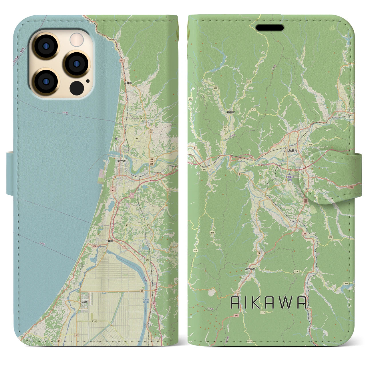 【合川（秋田県）】地図柄iPhoneケース（手帳タイプ）