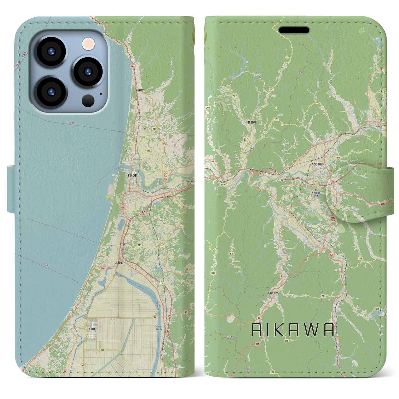 【合川（秋田県）】地図柄iPhoneケース（手帳タイプ）
