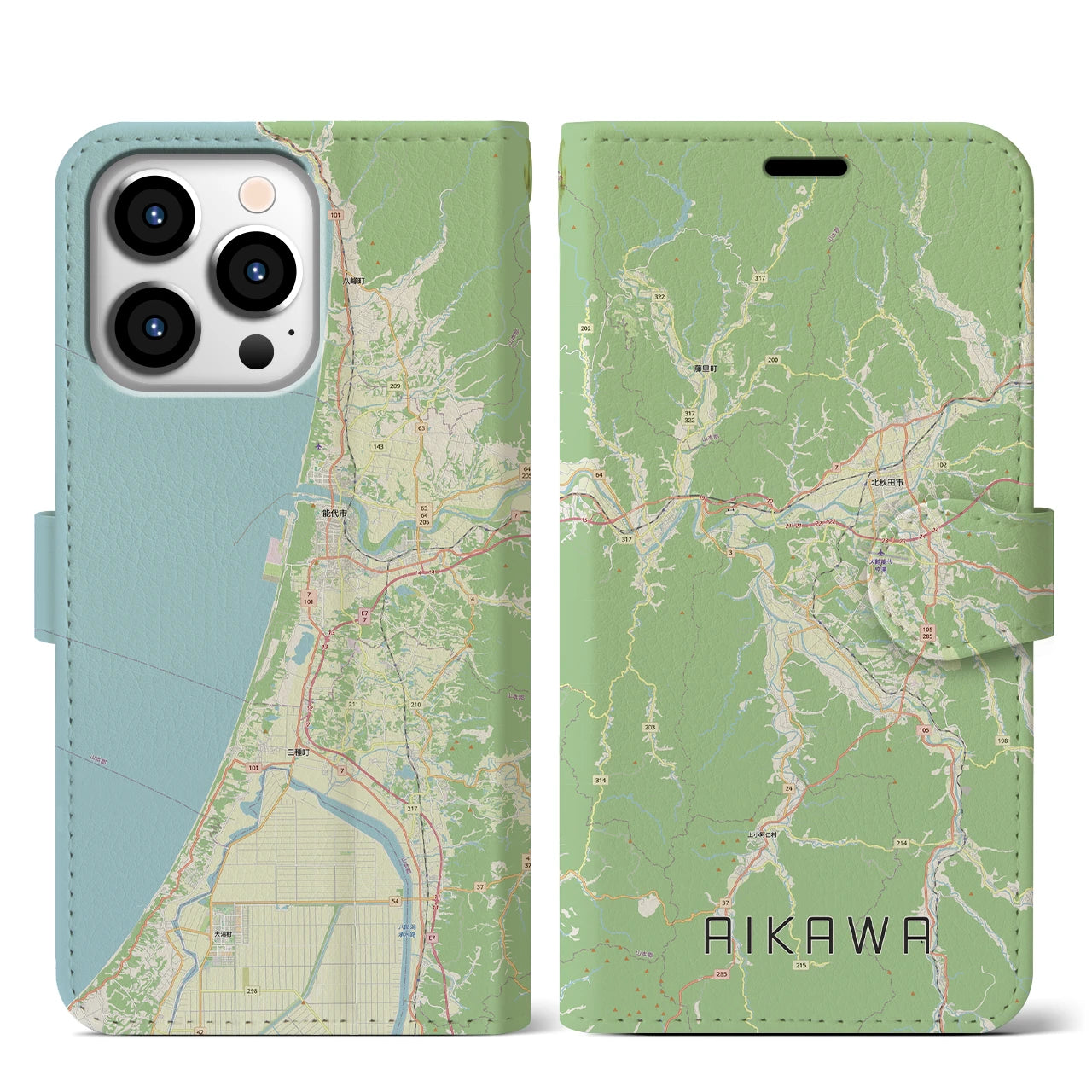 【合川（秋田県）】地図柄iPhoneケース（手帳タイプ）