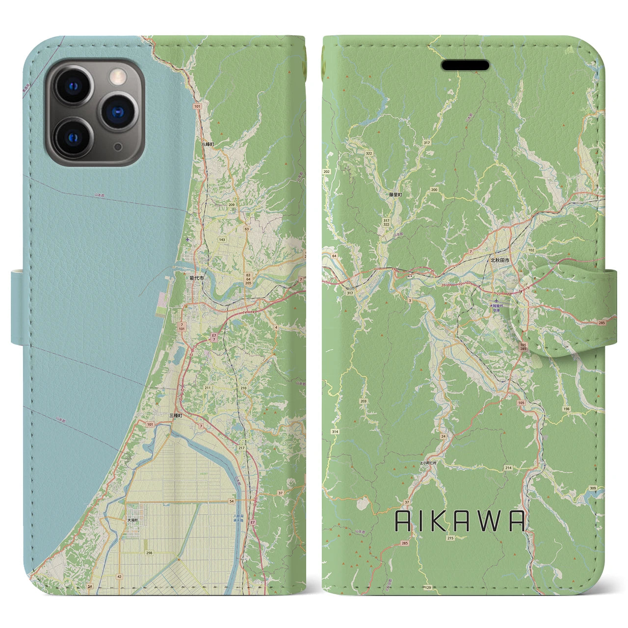 【合川（秋田県）】地図柄iPhoneケース（手帳タイプ）