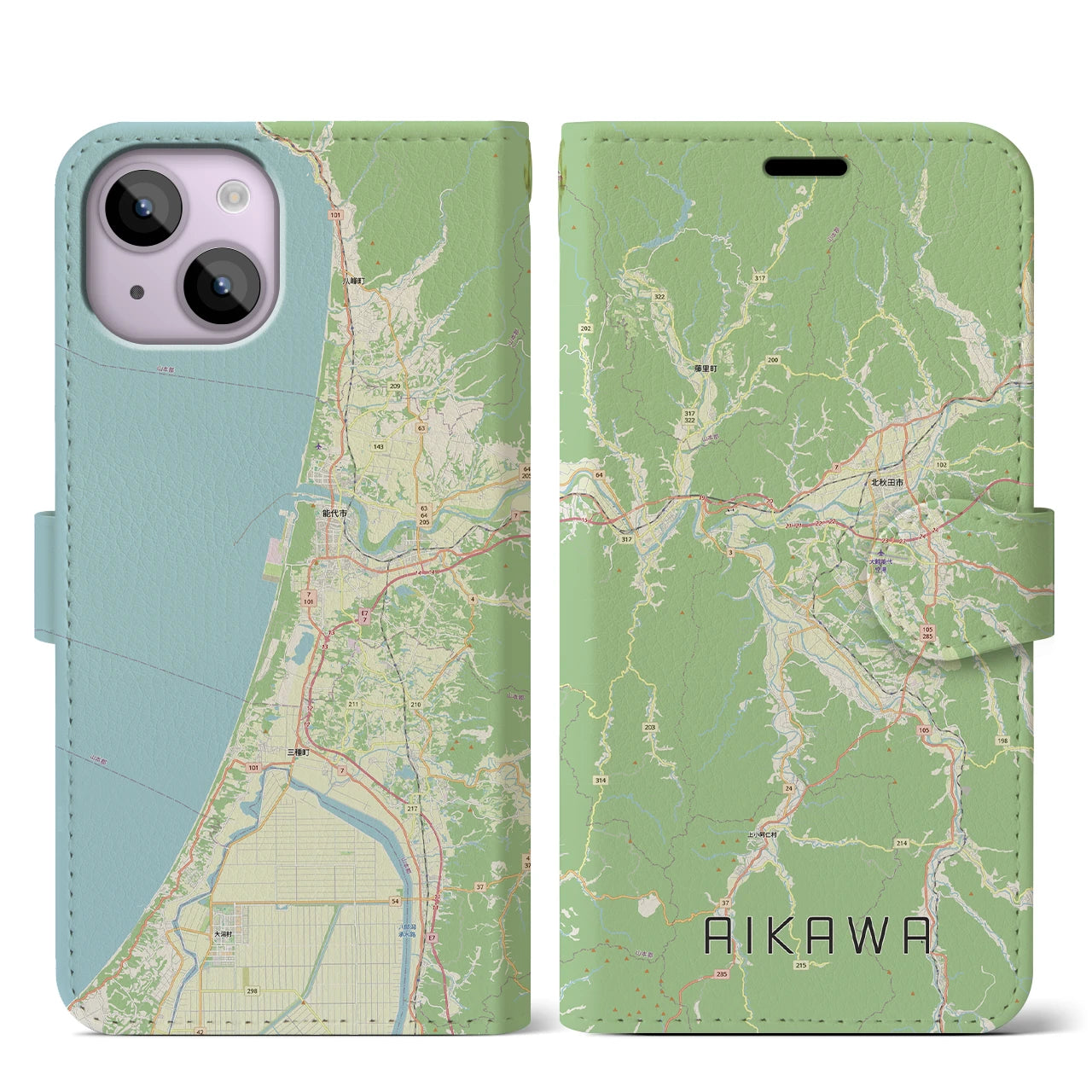 【合川（秋田県）】地図柄iPhoneケース（手帳タイプ）