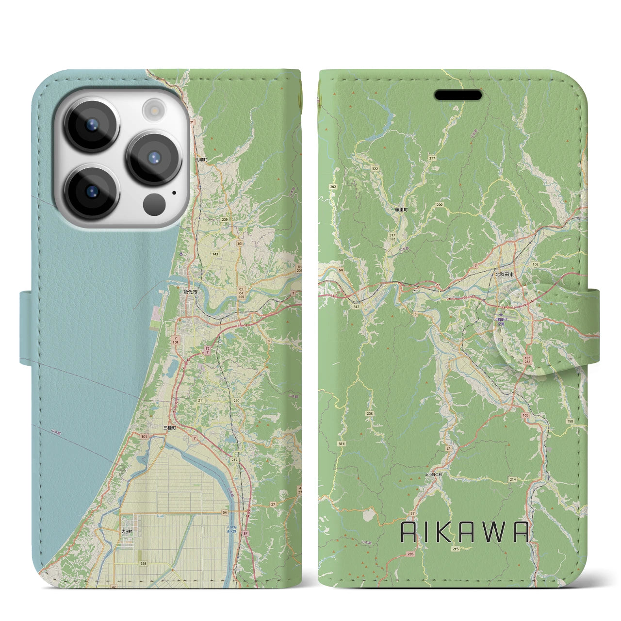 【合川（秋田県）】地図柄iPhoneケース（手帳タイプ）