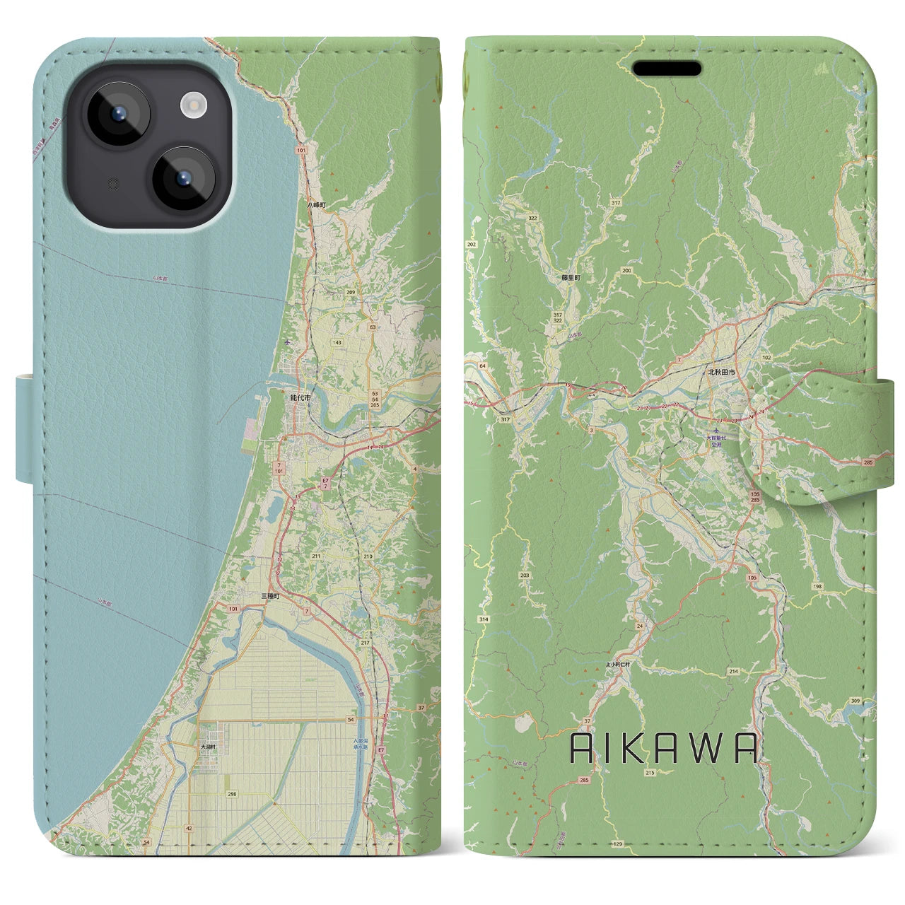 【合川（秋田県）】地図柄iPhoneケース（手帳タイプ）
