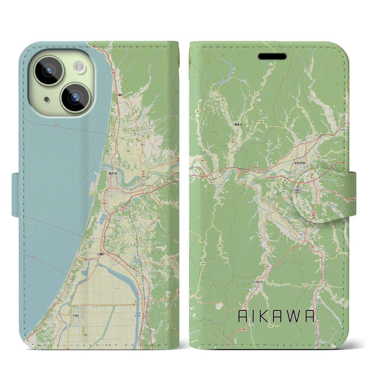 【合川（秋田県）】地図柄iPhoneケース（手帳タイプ）
