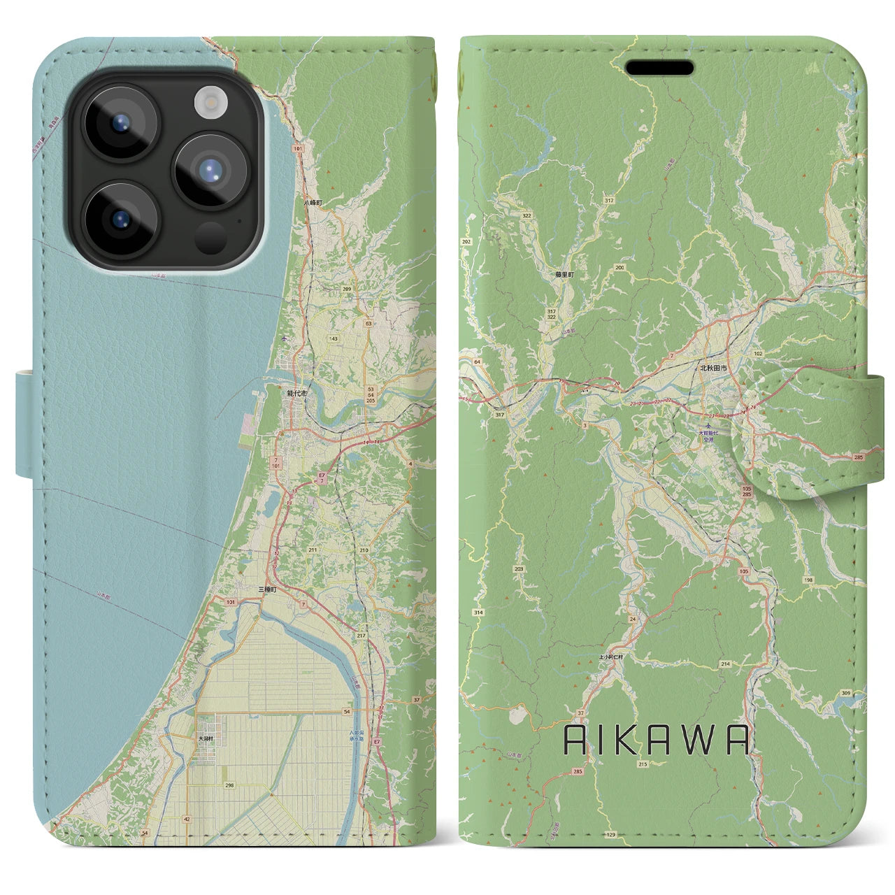 【合川（秋田県）】地図柄iPhoneケース（手帳タイプ）
