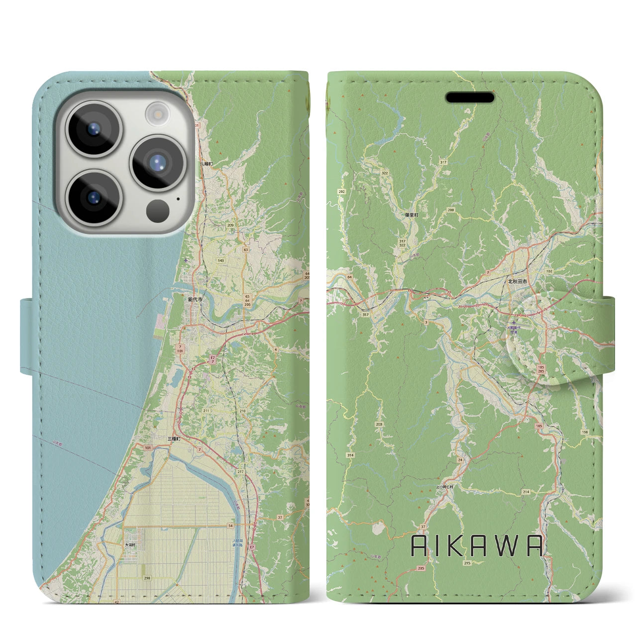 【合川（秋田県）】地図柄iPhoneケース（手帳タイプ）