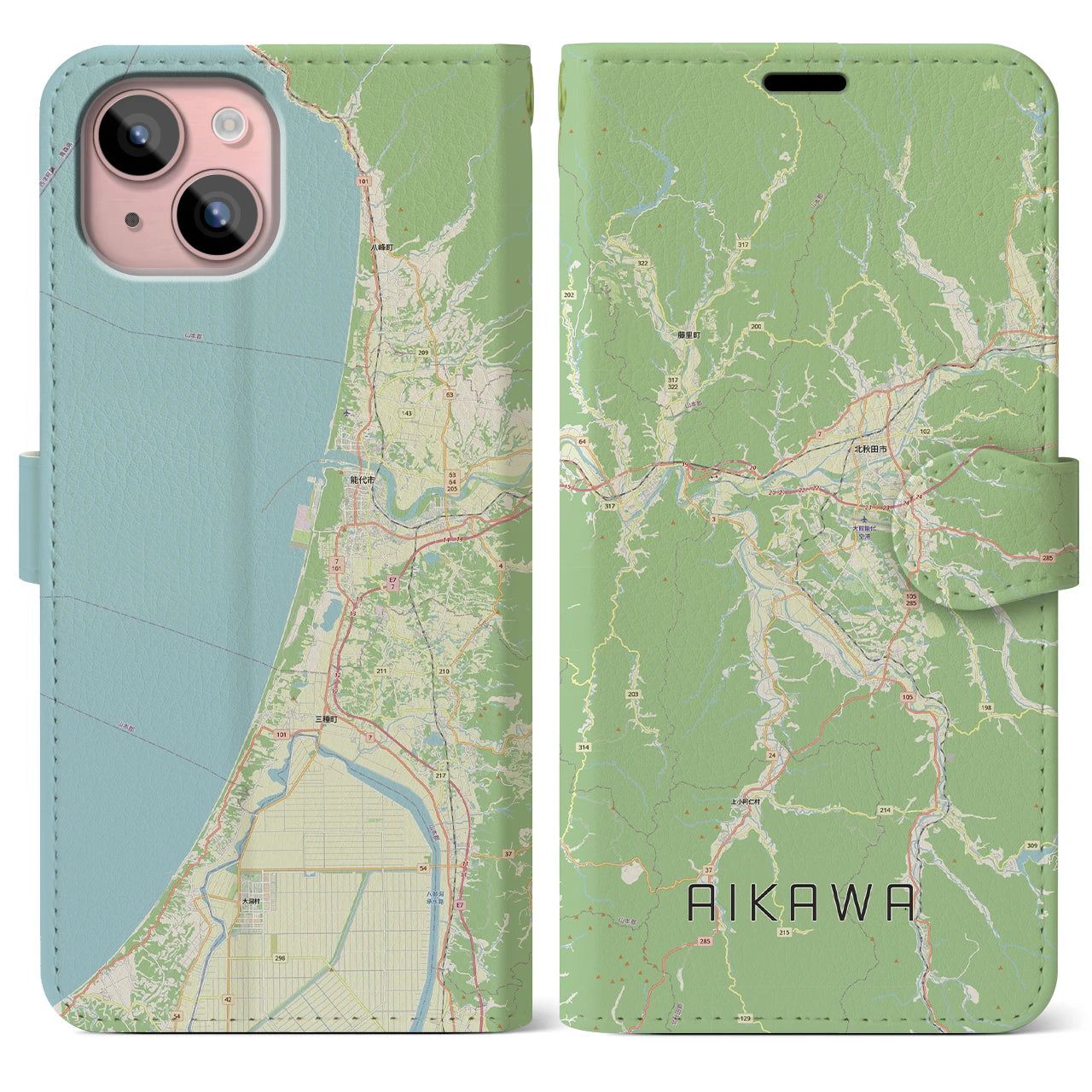 【合川（秋田県）】地図柄iPhoneケース（手帳タイプ）