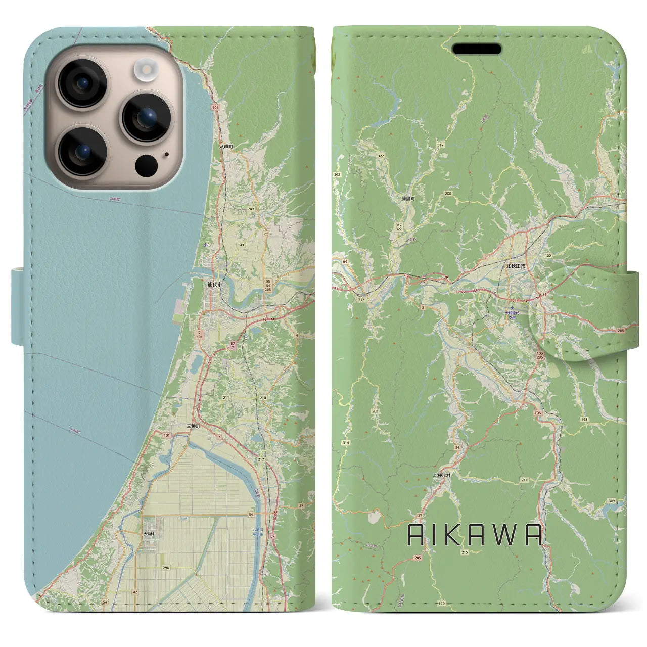 【合川（秋田県）】地図柄iPhoneケース（手帳タイプ）