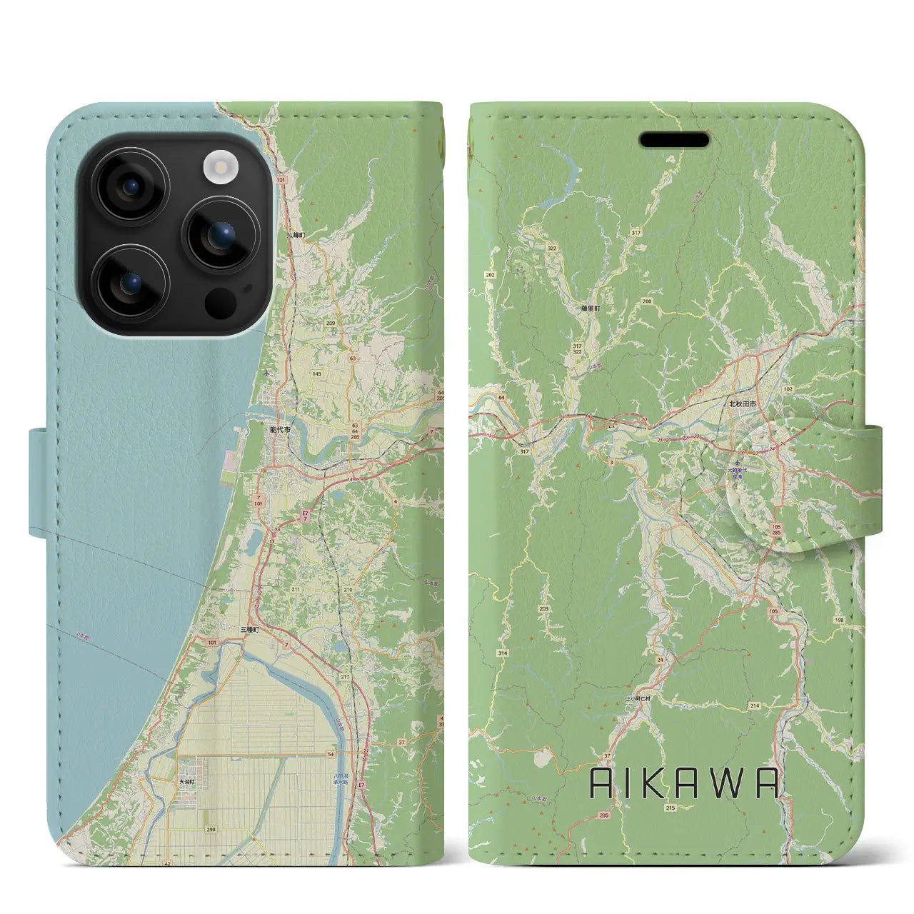 【合川（秋田県）】地図柄iPhoneケース（手帳タイプ）