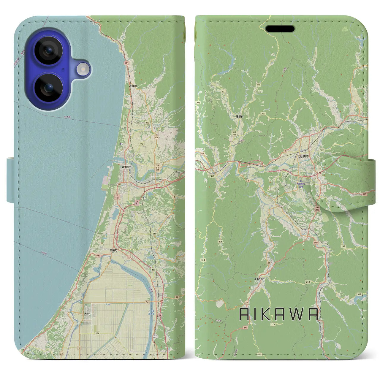 【合川（秋田県）】地図柄iPhoneケース（手帳タイプ）