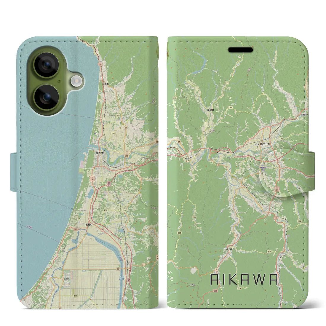 【合川（秋田県）】地図柄iPhoneケース（手帳タイプ）モノトーン・iPhone 17 Pro Max 用
