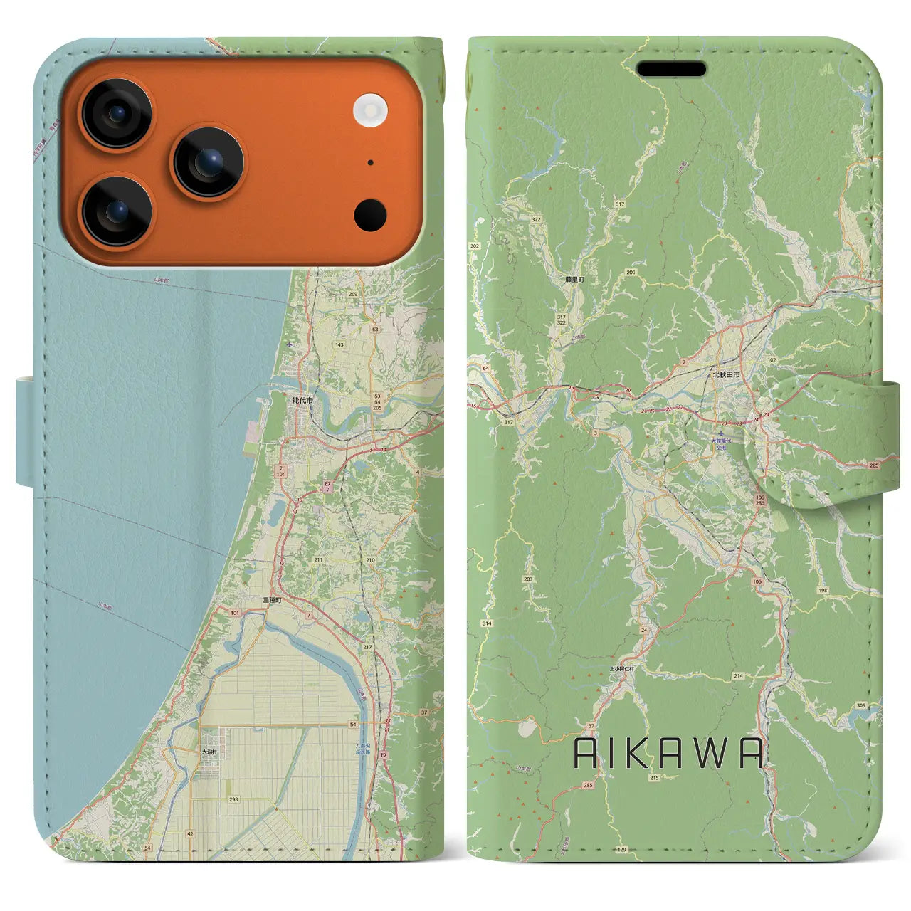 【合川（秋田県）】地図柄iPhoneケース（手帳タイプ）ナチュラル・iPhone 17 Pro Max 用