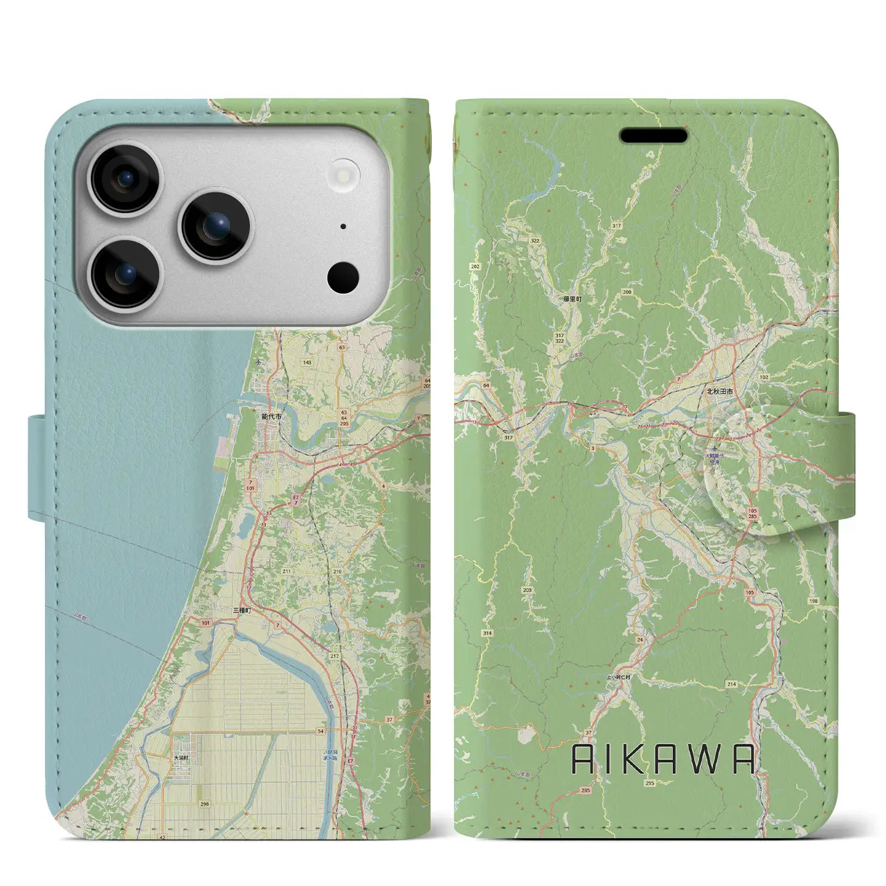 【合川（秋田県）】地図柄iPhoneケース（手帳タイプ）