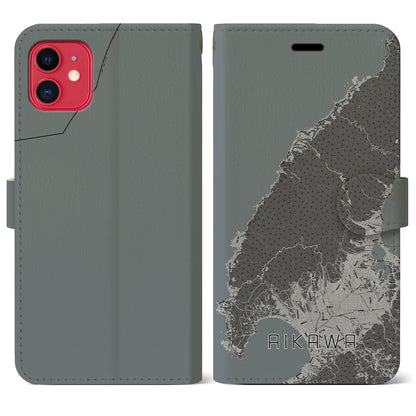 【相川（新潟県）】地図柄iPhoneケース（手帳タイプ）モノトーン・iPhone 11 用