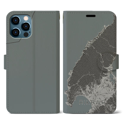 【相川（新潟県）】地図柄iPhoneケース（手帳タイプ）モノトーン・iPhone 12 / 12 Pro 用