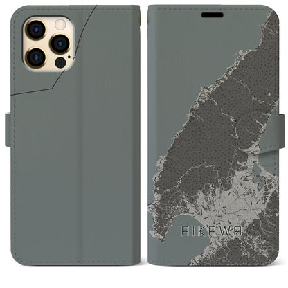 【相川（新潟県）】地図柄iPhoneケース（手帳タイプ）モノトーン・iPhone 12 Pro Max 用