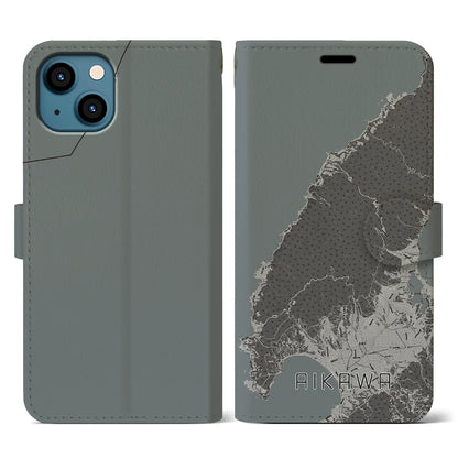 【相川（新潟県）】地図柄iPhoneケース（手帳タイプ）モノトーン・iPhone 13 用