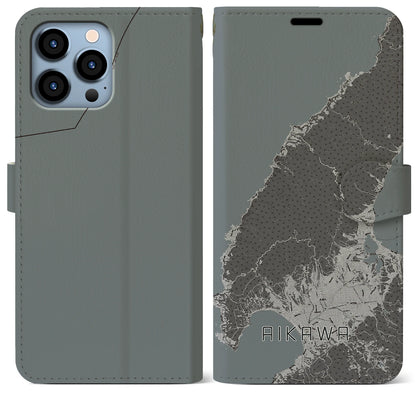 【相川（新潟県）】地図柄iPhoneケース（手帳タイプ）モノトーン・iPhone 13 Pro Max 用