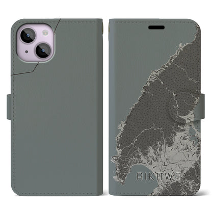 【相川（新潟県）】地図柄iPhoneケース（手帳タイプ）モノトーン・iPhone 14 用