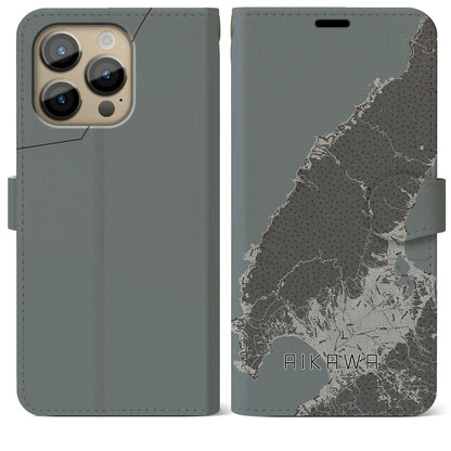 【相川（新潟県）】地図柄iPhoneケース（手帳タイプ）モノトーン・iPhone 14 Pro Max 用