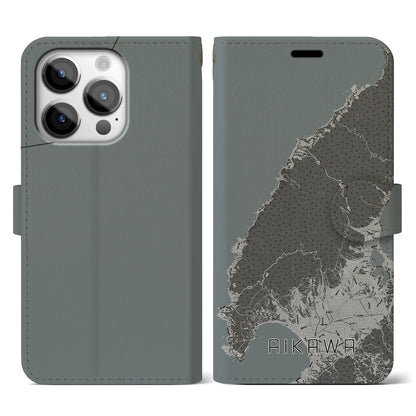 【相川（新潟県）】地図柄iPhoneケース（手帳タイプ）モノトーン・iPhone 14 Pro 用