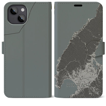 【相川（新潟県）】地図柄iPhoneケース（手帳タイプ）モノトーン・iPhone 14 Plus 用