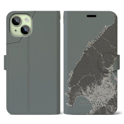 【相川（新潟県）】地図柄iPhoneケース（手帳タイプ）モノトーン・iPhone 15 用