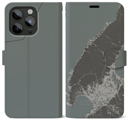 【相川（新潟県）】地図柄iPhoneケース（手帳タイプ）モノトーン・iPhone 15 Pro Max 用