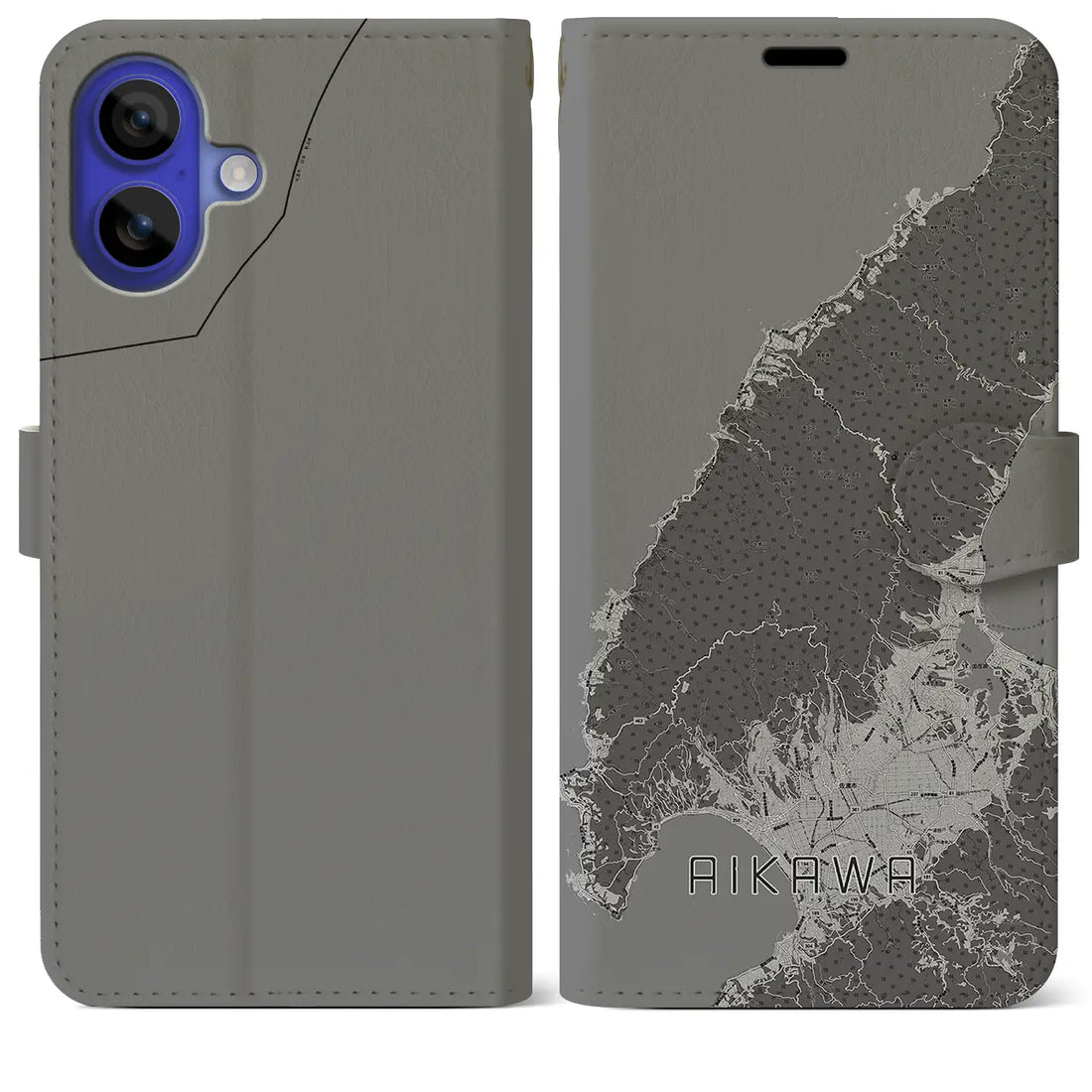 【相川(新潟県)】地図柄iPhoneケース(手帳タイプ)モノトーン・iPhone 16 Pro Max 用