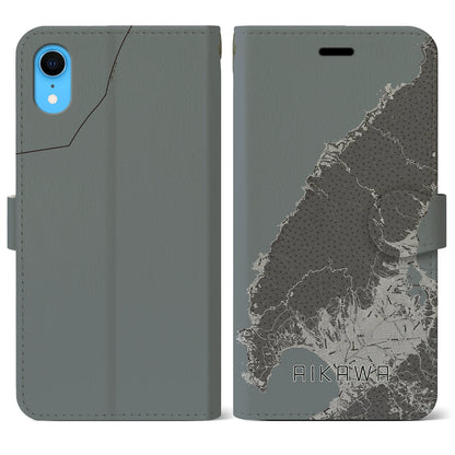 【相川（新潟県）】地図柄iPhoneケース（手帳タイプ）モノトーン・iPhone XR 用