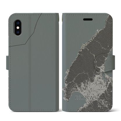 【相川（新潟県）】地図柄iPhoneケース（手帳タイプ）モノトーン・iPhone XS / X 用