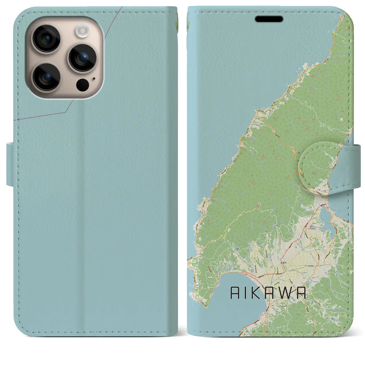 【相川（新潟県）】地図柄iPhoneケース（手帳タイプ）ナチュラル・iPhone 16 Plus 用