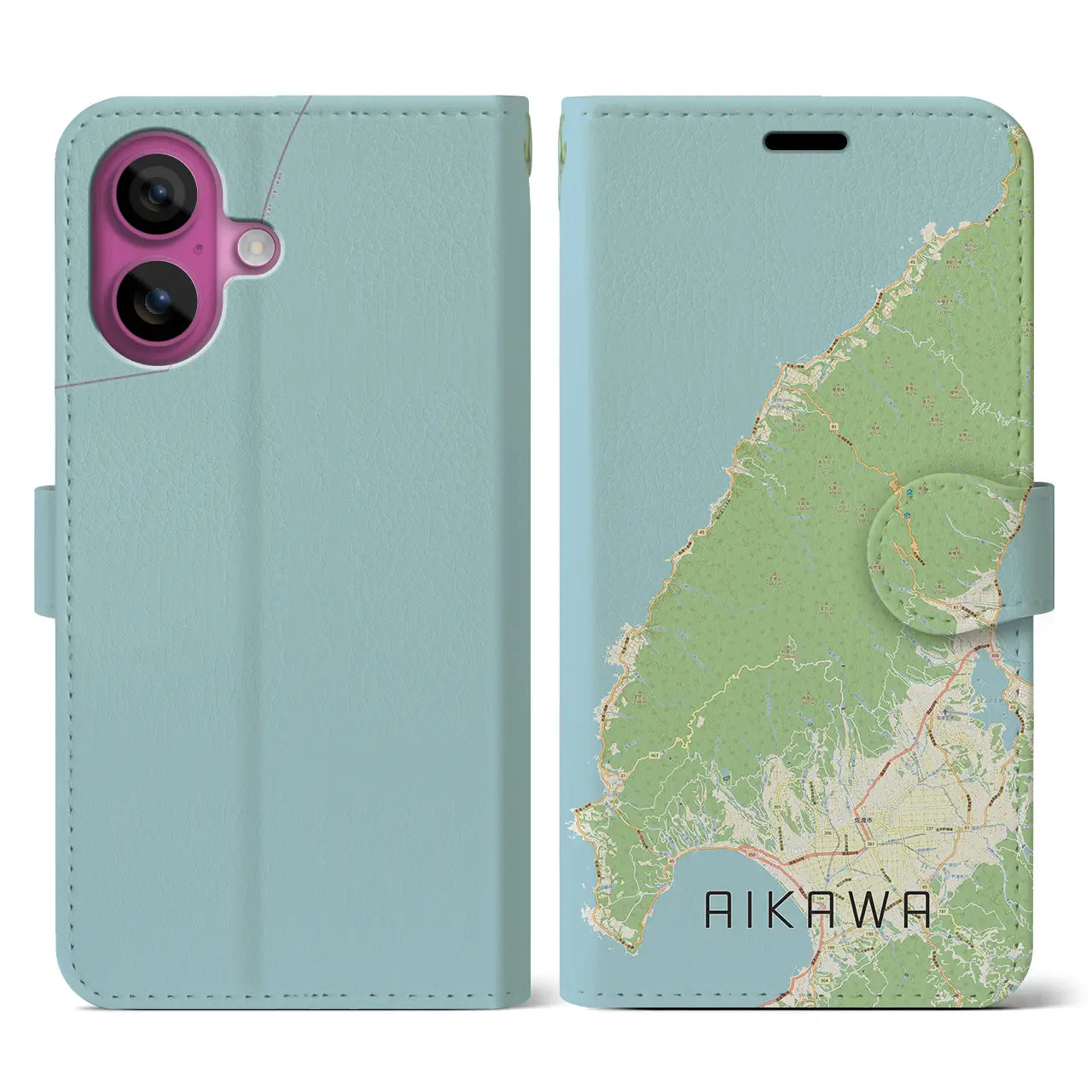 【相川（新潟県）】地図柄iPhoneケース（手帳タイプ）ナチュラル・iPhone 16 Pro 用