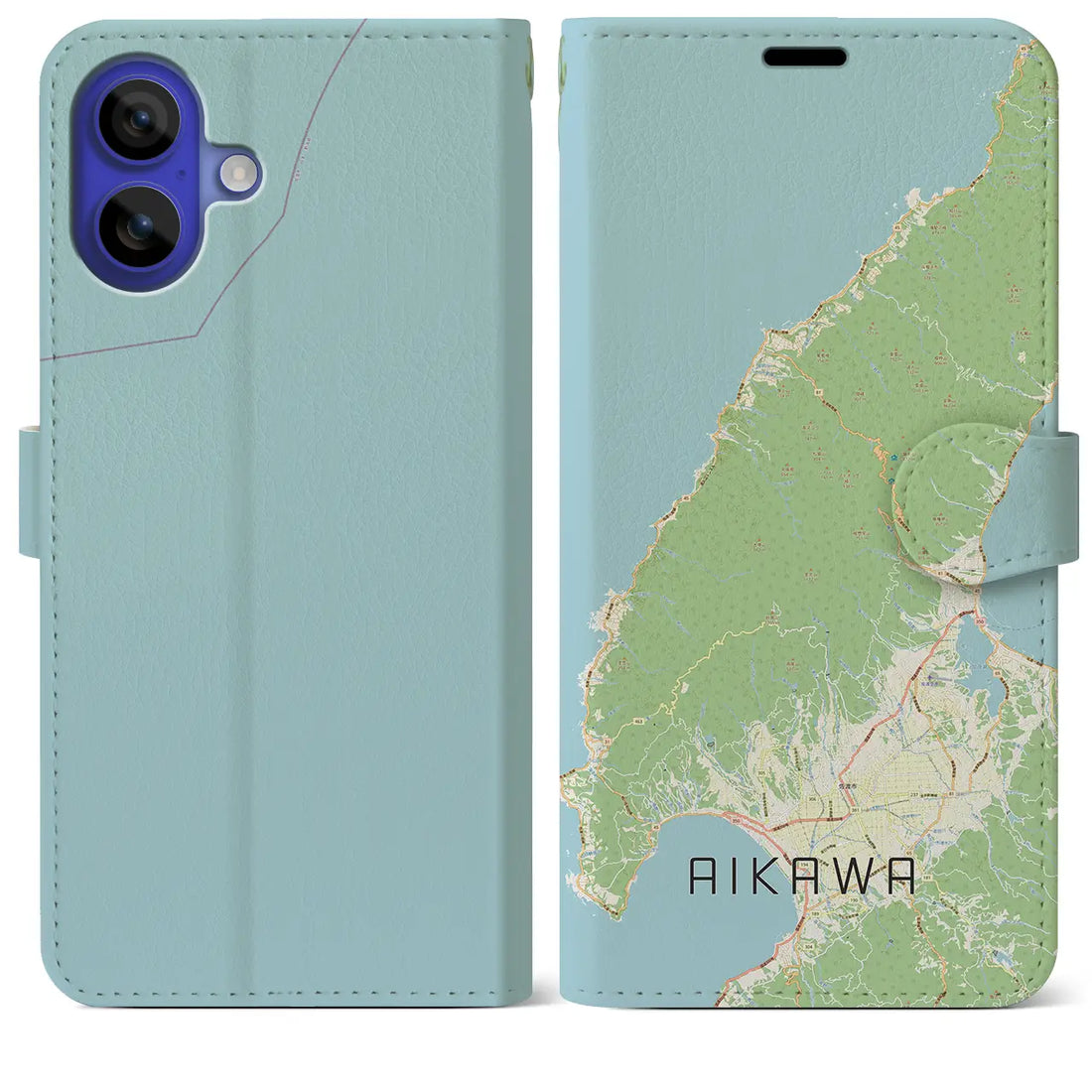 【相川（新潟県）】地図柄iPhoneケース（手帳タイプ）ナチュラル・iPhone 16 Pro Max 用