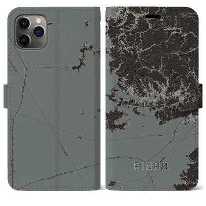 【愛南（愛媛県）】地図柄iPhoneケース（手帳タイプ）モノトーン・iPhone 11 Pro Max 用